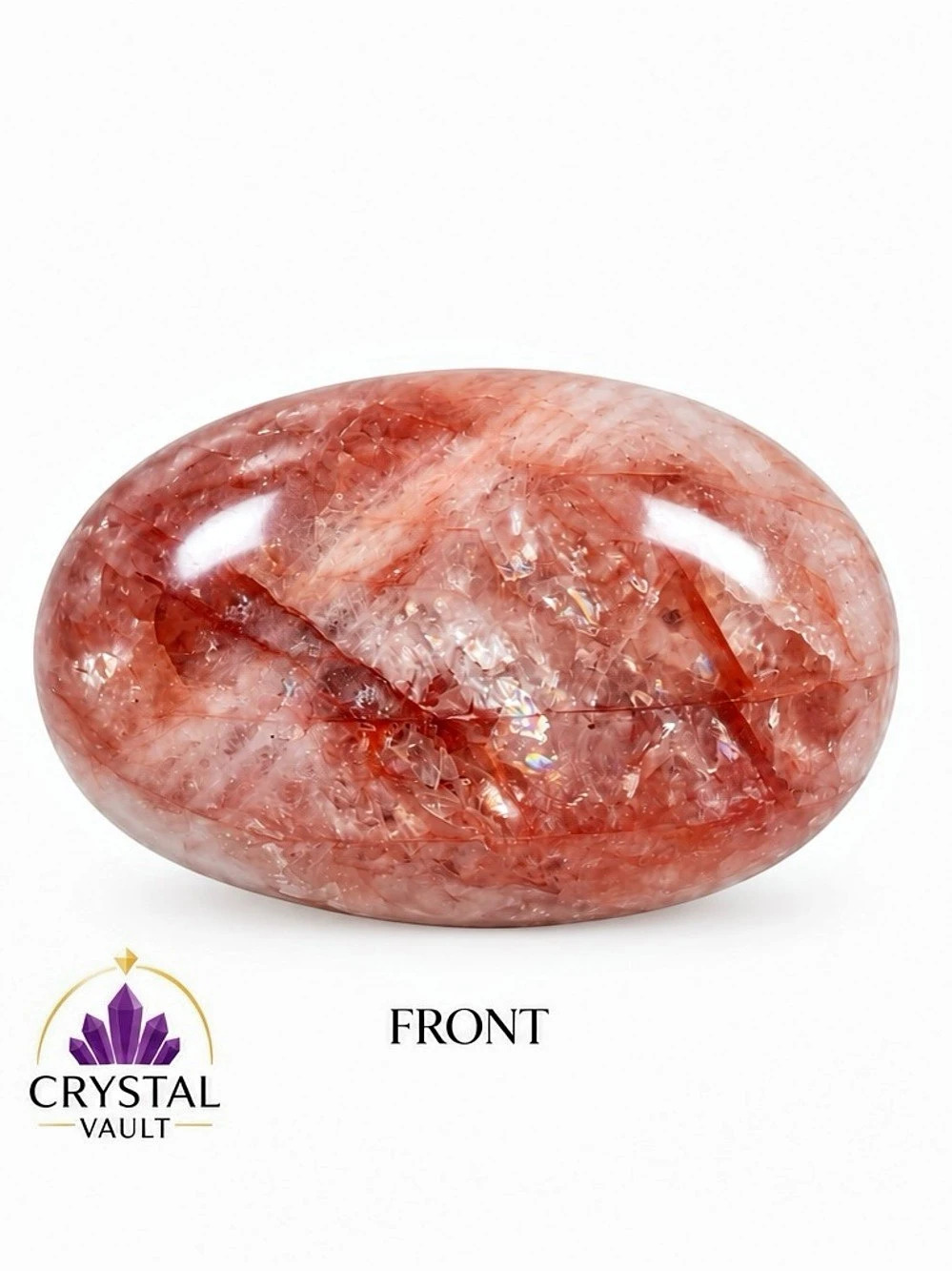 Fire Quartz Hematoid Quartz Palm Stone 3” Red Crystal Rainbow Inclusions